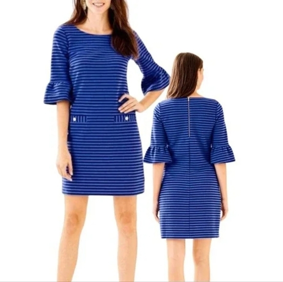 Lilly Pulitzer Alden Dress in Blue Grotto Ottoman Stripe Size  XXS - Picture 2 of 9